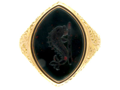 Victorian Dolphin Intaglio 15ct Gold Signet Ring