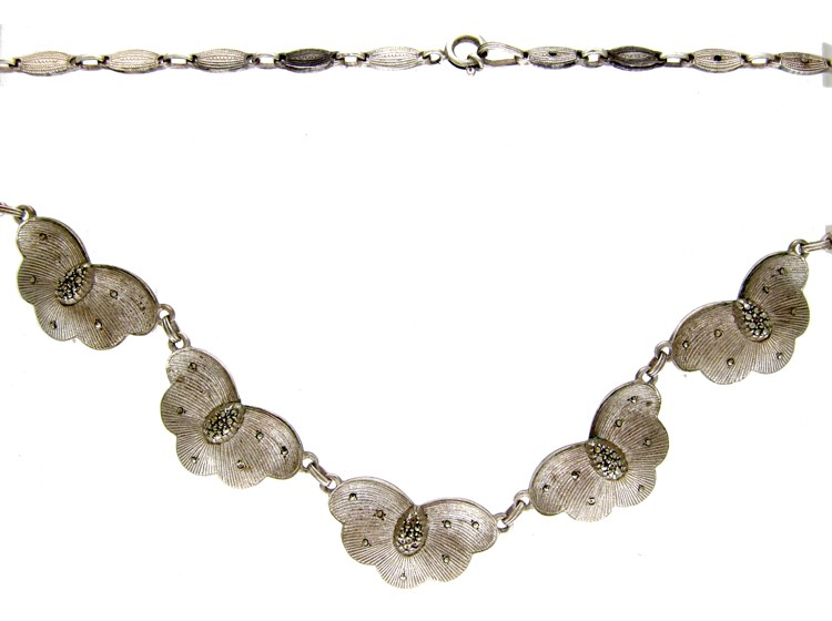 Theodor Farhner Silver ​& Marcasite Art Deco Butterfly Design Necklace