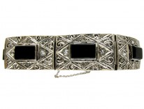 Art Deco Onyx & Paste Silver Bracelet