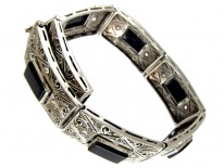 Art Deco Onyx & Paste Silver Bracelet