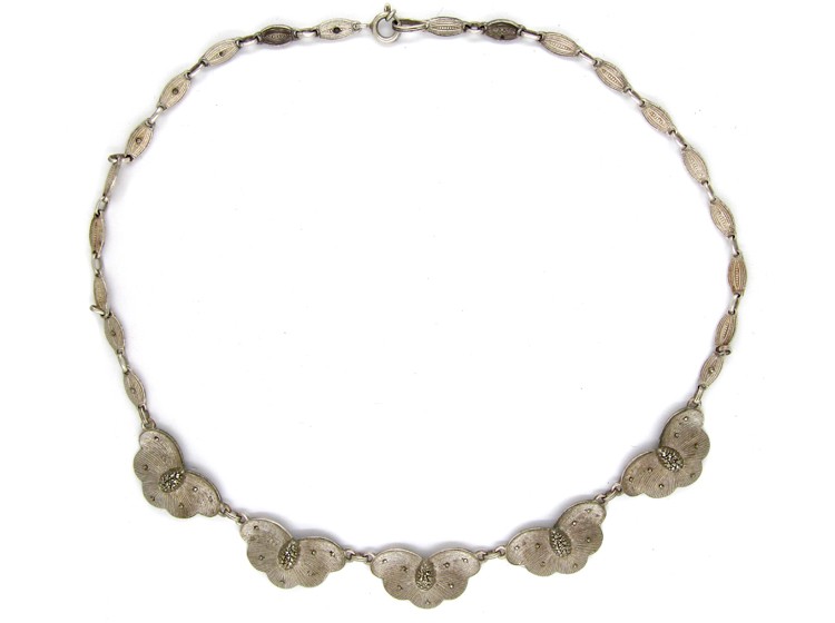 Theodor Farhner Silver ​& Marcasite Art Deco Butterfly Design Necklace