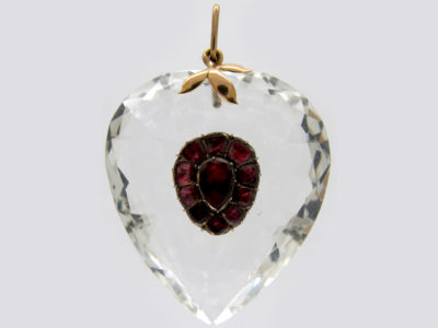 Edwardian Rock Crystal & Flat Cut Garnet Heart Pendant