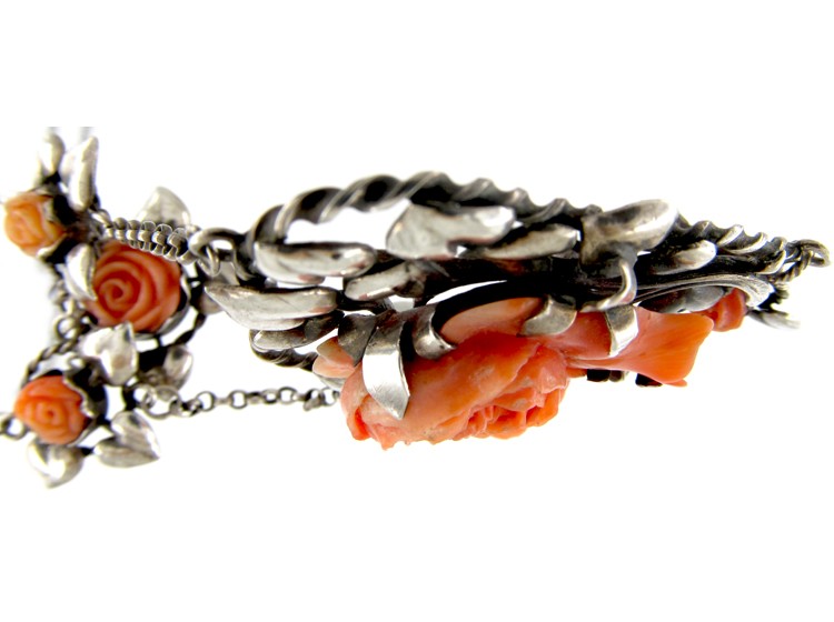 Arts & Crafts Silver & Coral Necklace