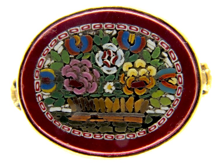 Micro Mosaic Silver Gilt Ring