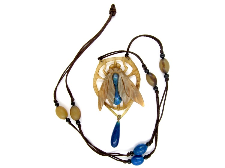 Art Nouveau Carved Horn Bug Pendant