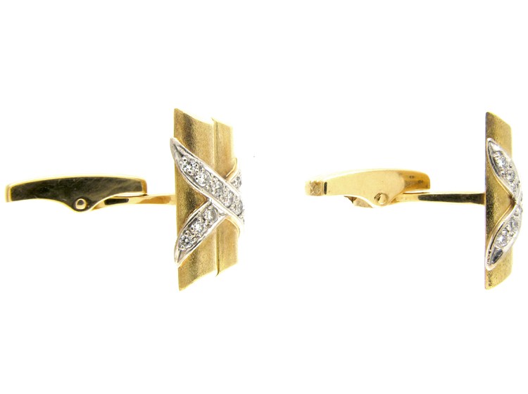 18ct Gold & Diamond Crossover Cufflinks