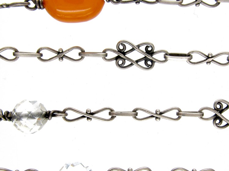 Amber & Silver Arts & Crafts Guard Chain