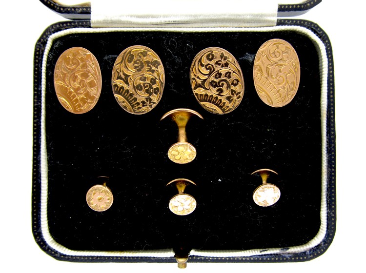 9ct Gold Edwardian Cufflinks & Studs Set