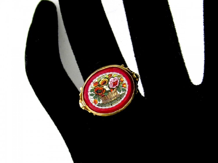 Micro Mosaic Silver Gilt Ring