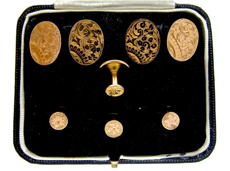 9ct Gold Edwardian Cufflinks & Studs Set