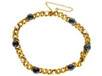 French 18ct Gold & Cabochon Sapphire Bracelet