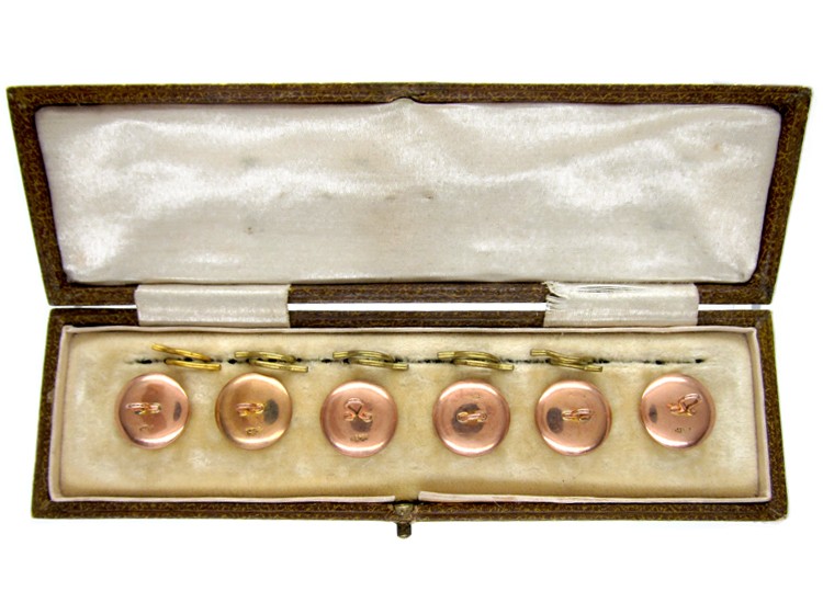 9ct Gold Set of Edwardian Buttons in Original Case