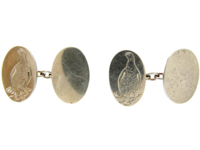 Silver Engraved Cufflinks of Grouse