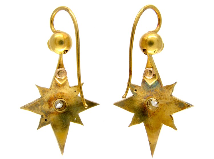 Victorian Coral & Diamond Star Drop Earrings