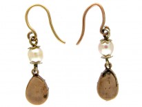 Flat Cut Garnet & Pearl Drop Earrings