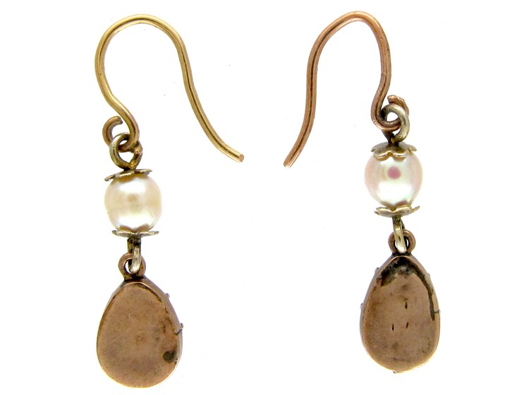Flat Cut Garnet & Pearl Drop Earrings