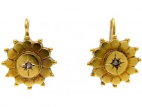 Victorian 15ct Gold Diamond Set Flower Earrings
