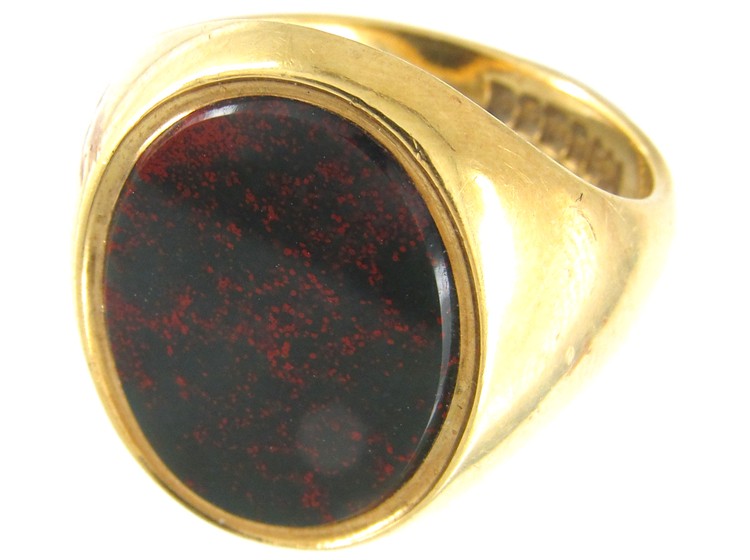 18ct Gold Bloodstone Plain Signet Ring