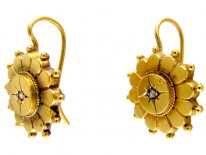 Victorian 15ct Gold Diamond Set Flower Earrings