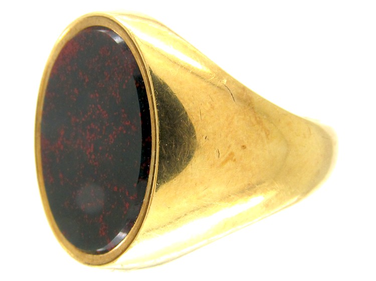 18ct Gold Bloodstone Plain Signet Ring