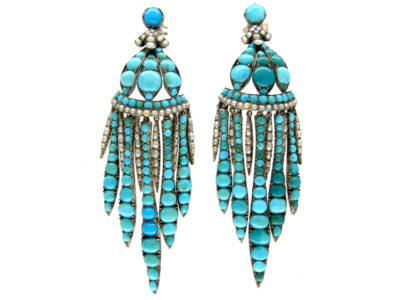 Turquoise & Pearl Fringe Drop Earrings