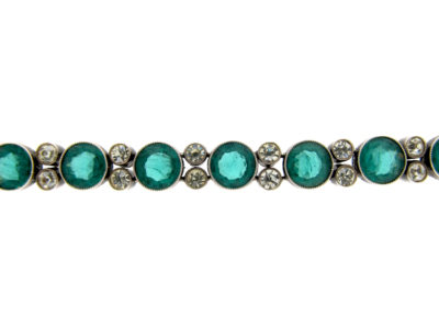 Art Deco White & Green Paste Silver Bracelet