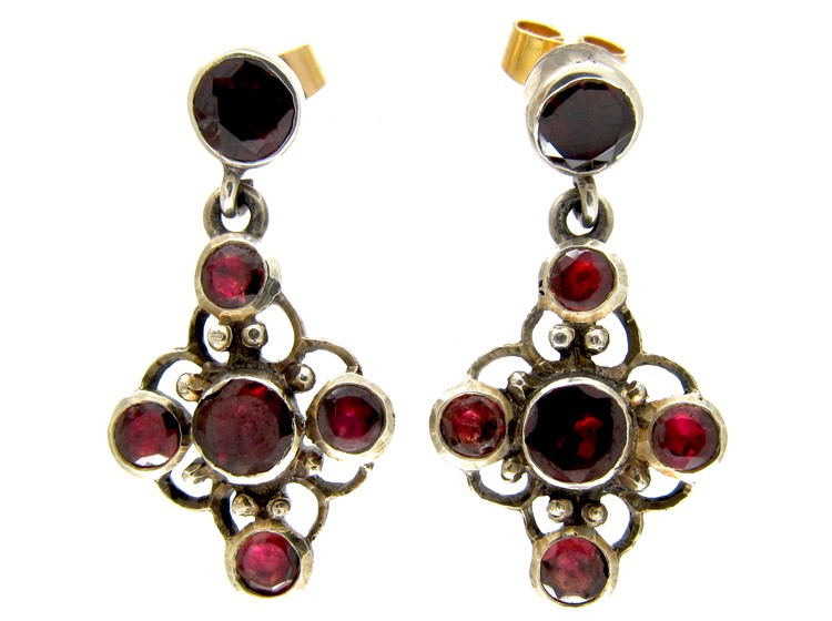 Silver Flat Cut Almandine Garnet Earrings