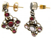 Silver Flat Cut Almandine Garnet Earrings