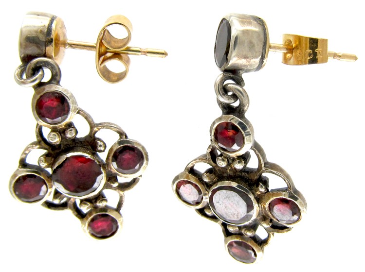 Silver Flat Cut Almandine Garnet Earrings