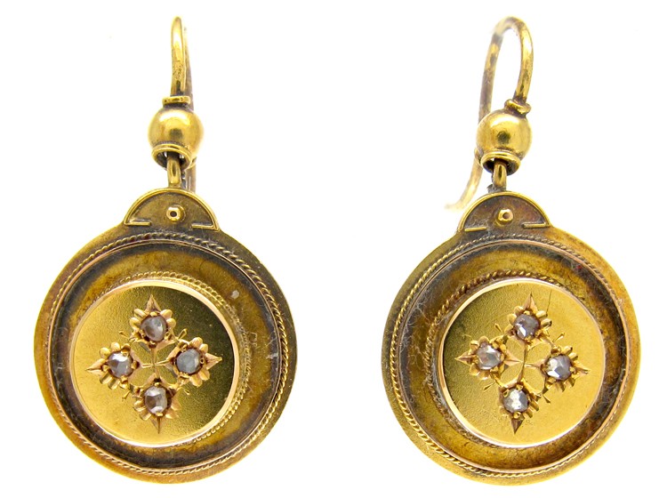 15ct Gold Victorian Diamond Set Drop Earrings