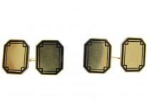 Art Deco 14ct Gold & Black Enamel Geometric Design Cufflinks
