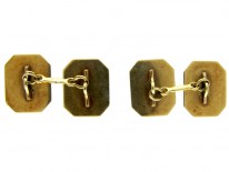 Art Deco 14ct Gold & Black Enamel Geometric Design Cufflinks