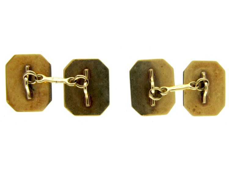 Art Deco 14ct Gold & Black Enamel Geometric Design Cufflinks