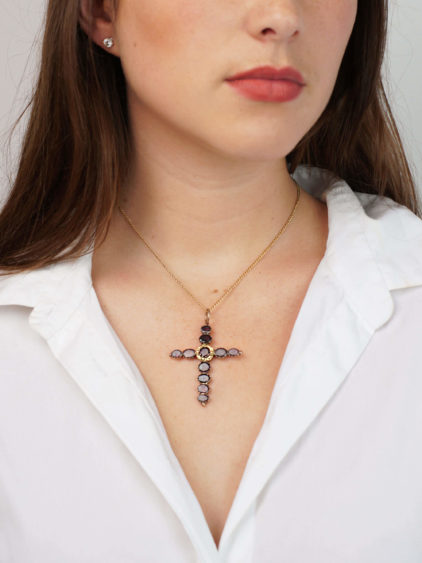 Georgian Flat Cut Garnet Cross