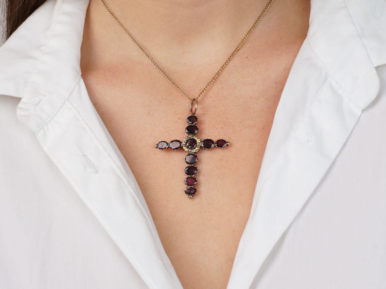 Georgian Flat Cut Garnet Cross