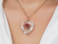 Edwardian Rock Crystal & Flat Cut Garnet Heart Pendant