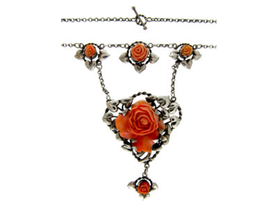 Arts & Crafts Silver & Coral Necklace