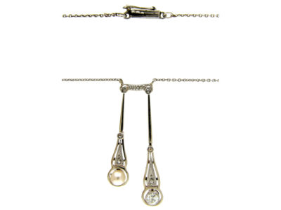 Diamond & Natural Pearl Double Drop Art Deco Pendant