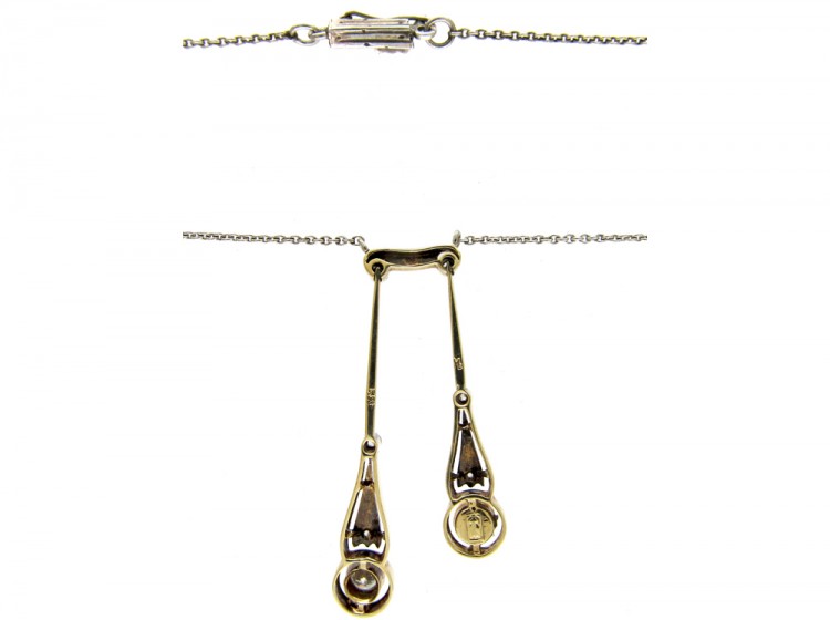 Diamond & Natural Pearl Double Drop Art Deco Pendant
