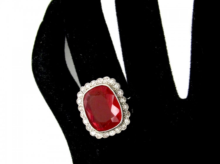 Fire Opal & Diamond Edwardian Ring