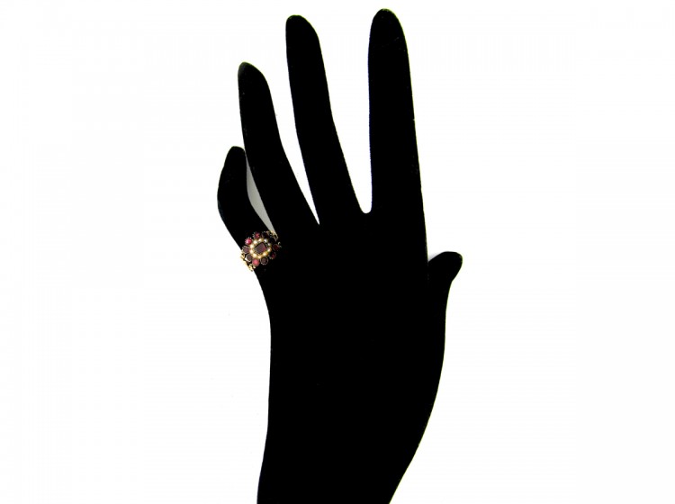Georgian Flat Cut Garnet & Pearl Ring