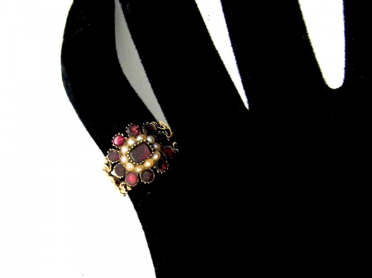 Georgian Flat Cut Garnet & Pearl Ring