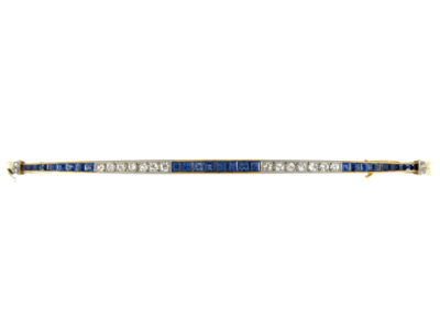 French Art Deco 18ct Gold & Platinum Long Brooch set with Sapphires & Diamonds