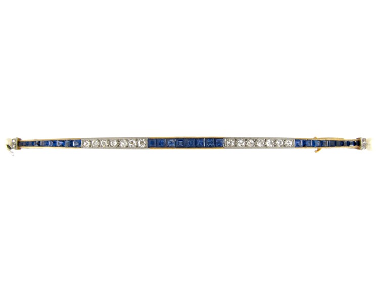 French Art Deco 18ct Gold & Platinum Long Brooch set with Sapphires & Diamonds