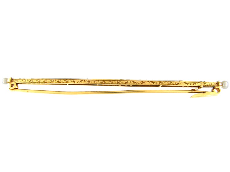 French Art Deco 18ct Gold & Platinum Long Brooch set with Sapphires & Diamonds