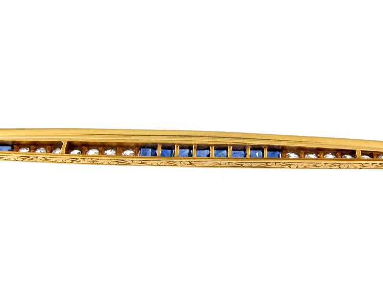 French Art Deco 18ct Gold & Platinum Long Brooch set with Sapphires & Diamonds