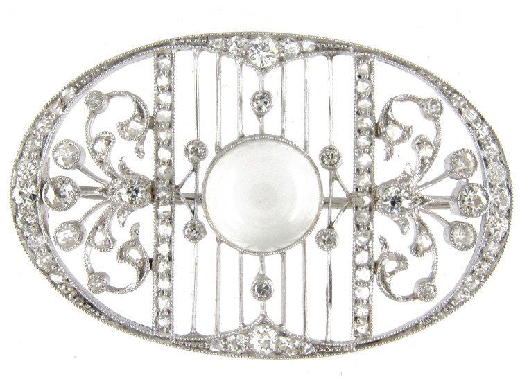 Moonstone & Diamond Edwardian Oval Brooch