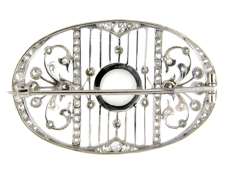 Moonstone & Diamond Edwardian Oval Brooch