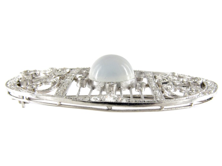 Moonstone & Diamond Edwardian Oval Brooch