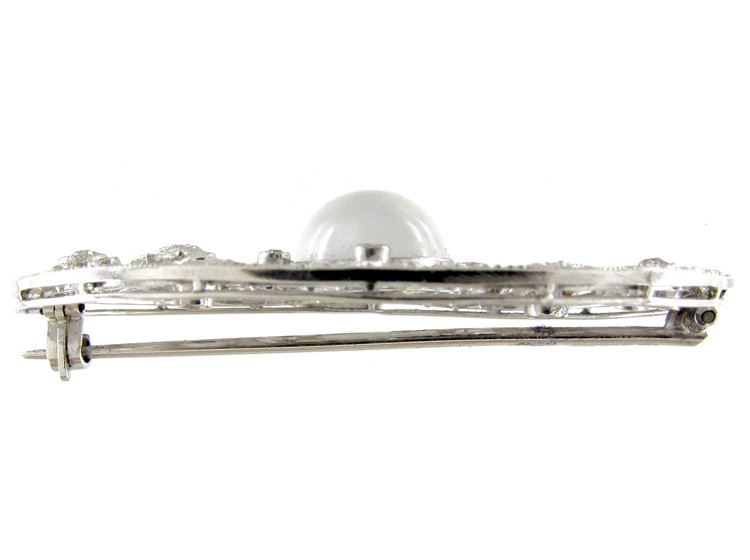 Moonstone & Diamond Edwardian Oval Brooch